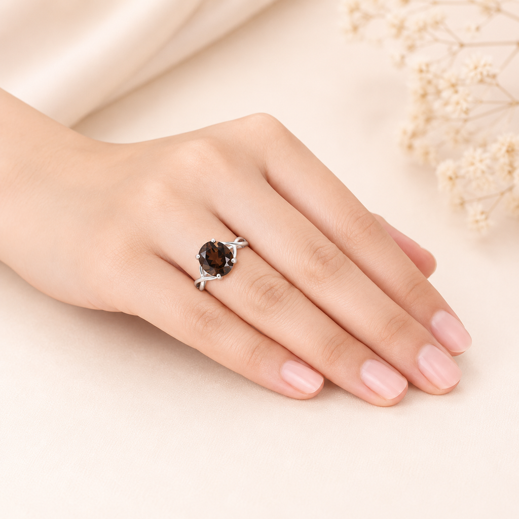 Amour 3 3/4 CT TGW Oval Cut Smokey Quartz and Diamond Accent Ring In