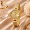 Ellen Tracy Quartz Crystal Champagne Dial Ladies Watch