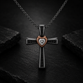 Haus Of Brilliance 14K Rose Gold Plated Sterling Silver Black Rhodium Diamond Accent Heart Cross Pendant Necklace