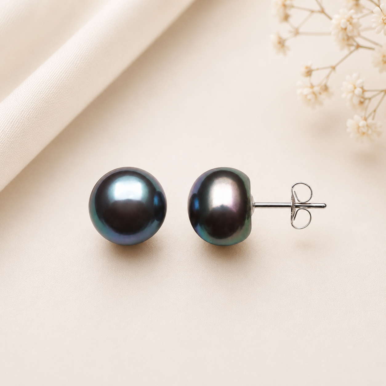Belacqua 6-7mm Black Freshwater Button Pearl Stud Earrings in Sterling Silver Jewelry for Women