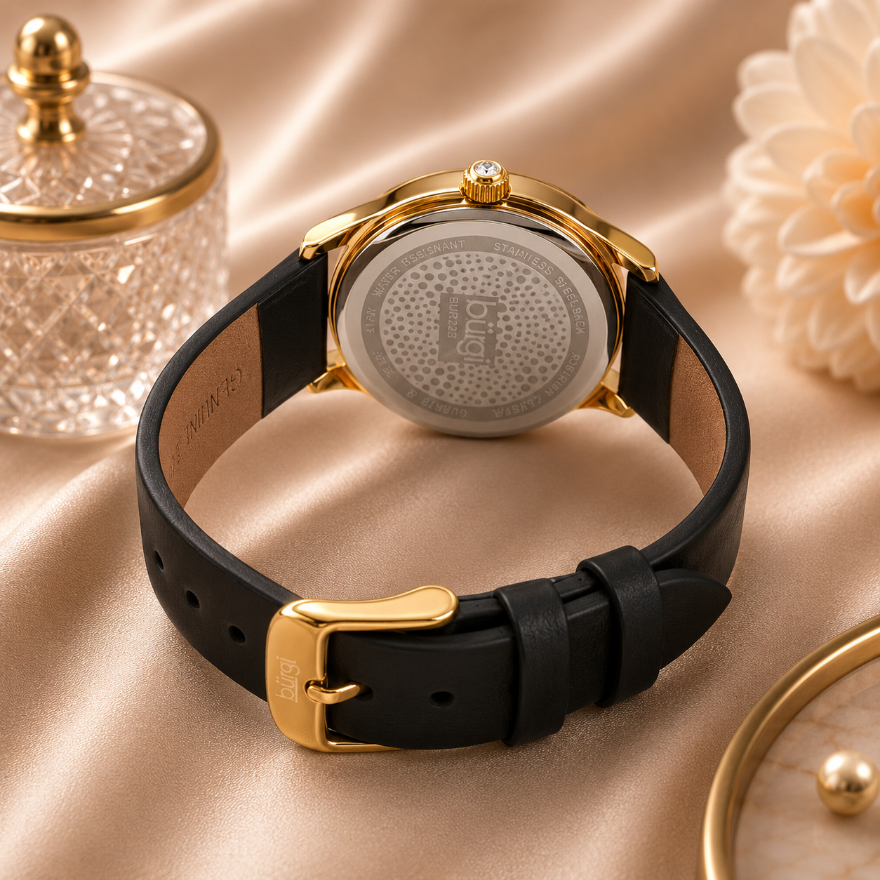 Burgi Pebble Style Quartz Black Dial Ladies Watch