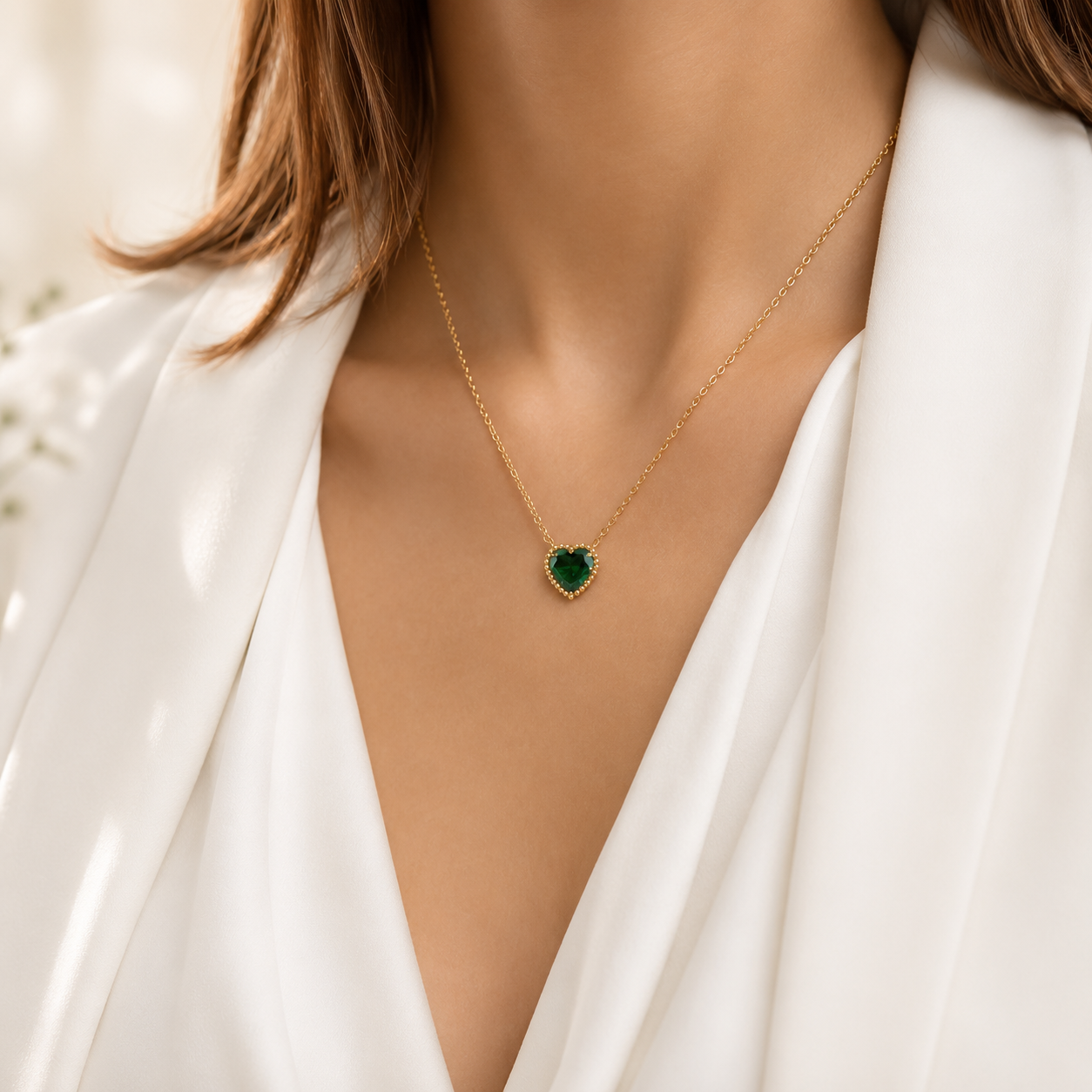 Belacqua Emerald May Birthstone Heart Pendant Necklace in 14K Gold Plated Sterling Silver