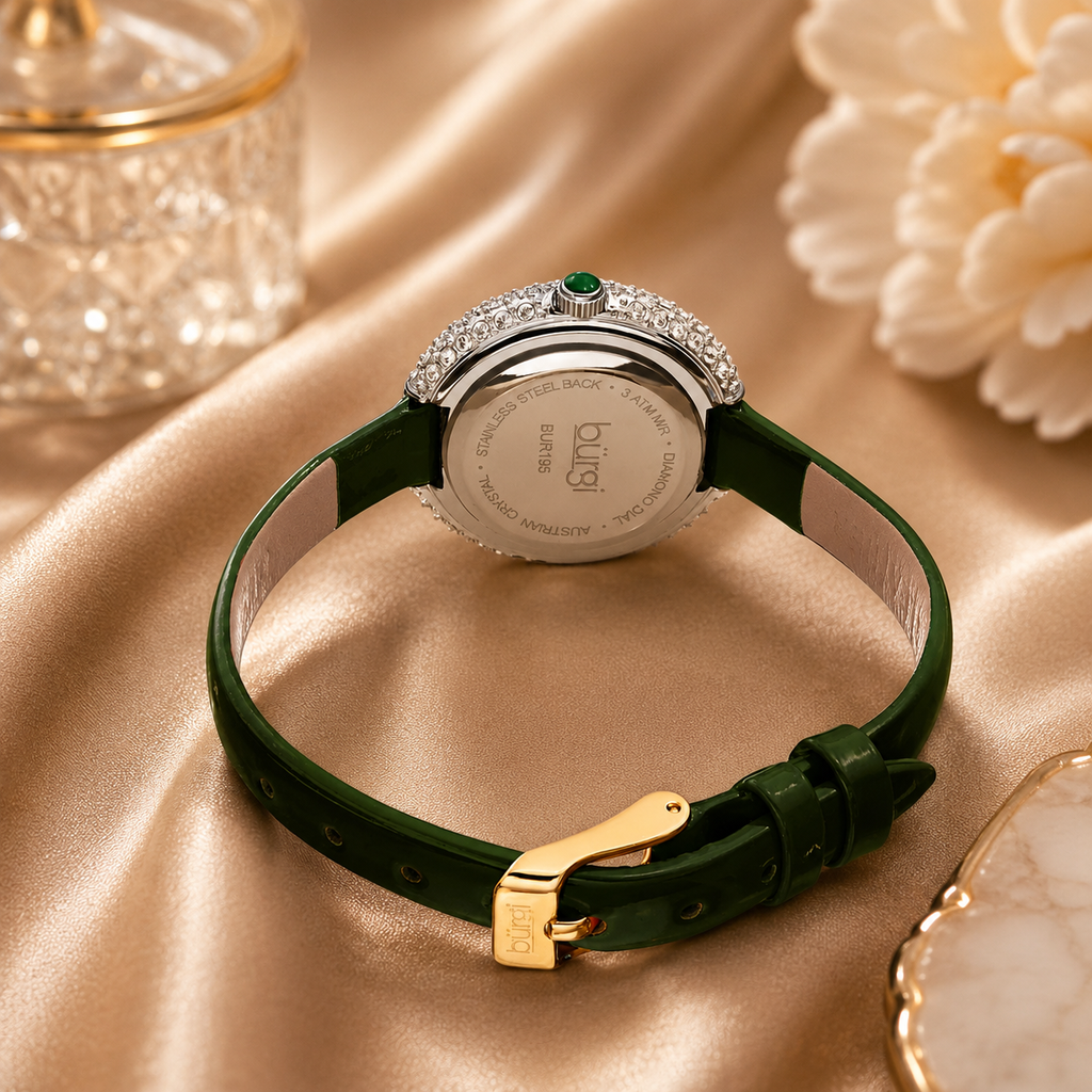 Burgi Quartz Diamond Green Dial Ladies Watch
