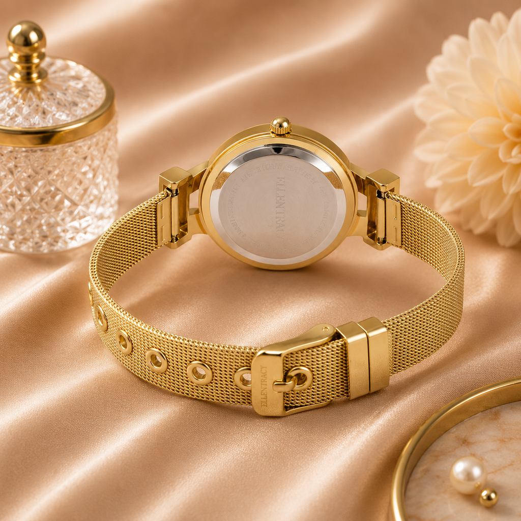 Ellen Tracy Quartz Crystal Champagne Dial Ladies Watch