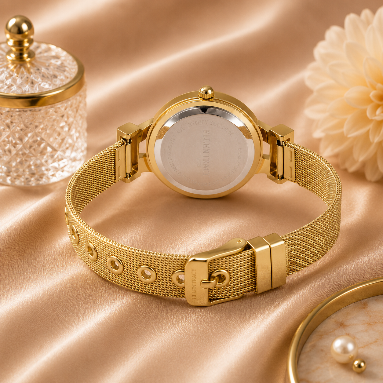 Ellen Tracy Quartz Crystal Champagne Dial Ladies Watch