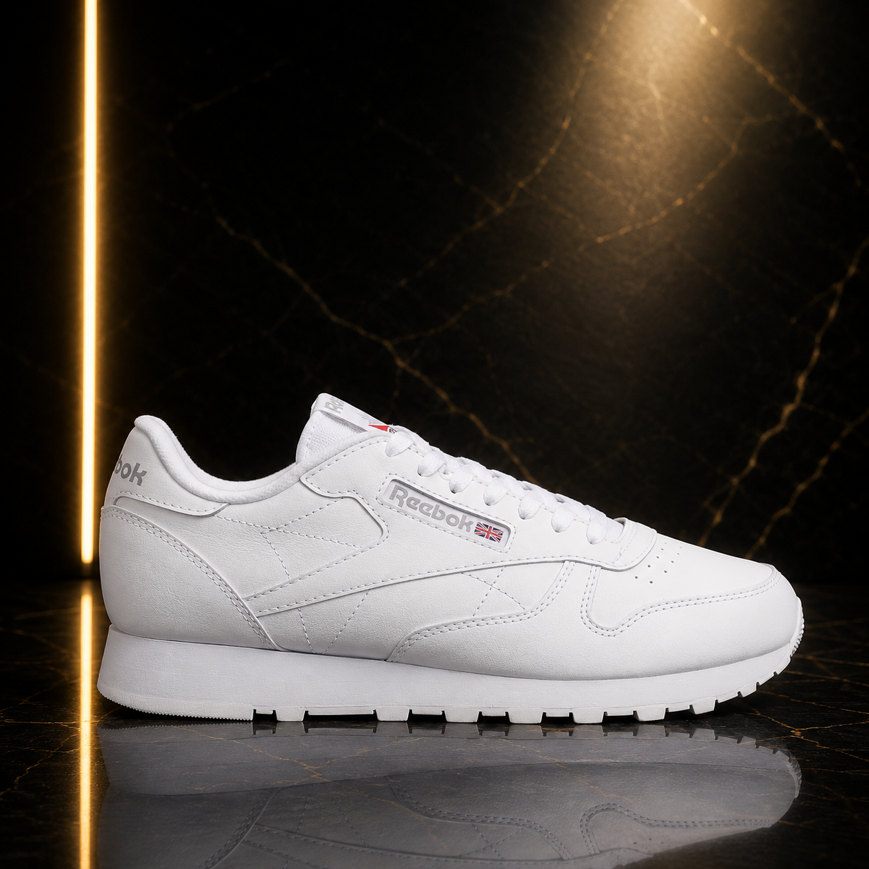 Reebok Men's Lace-Up Leather Sneaker — Triple White