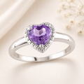 Amour Amethyst Heart Halo Ring In Sterling Silver