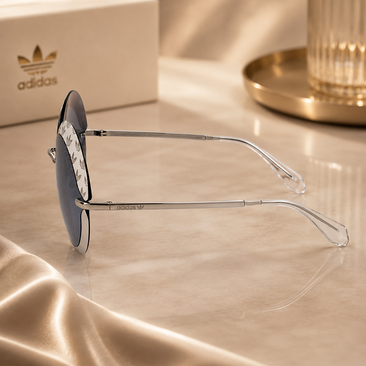 Adidas  Ladies Silver Tone Round Sunglasses