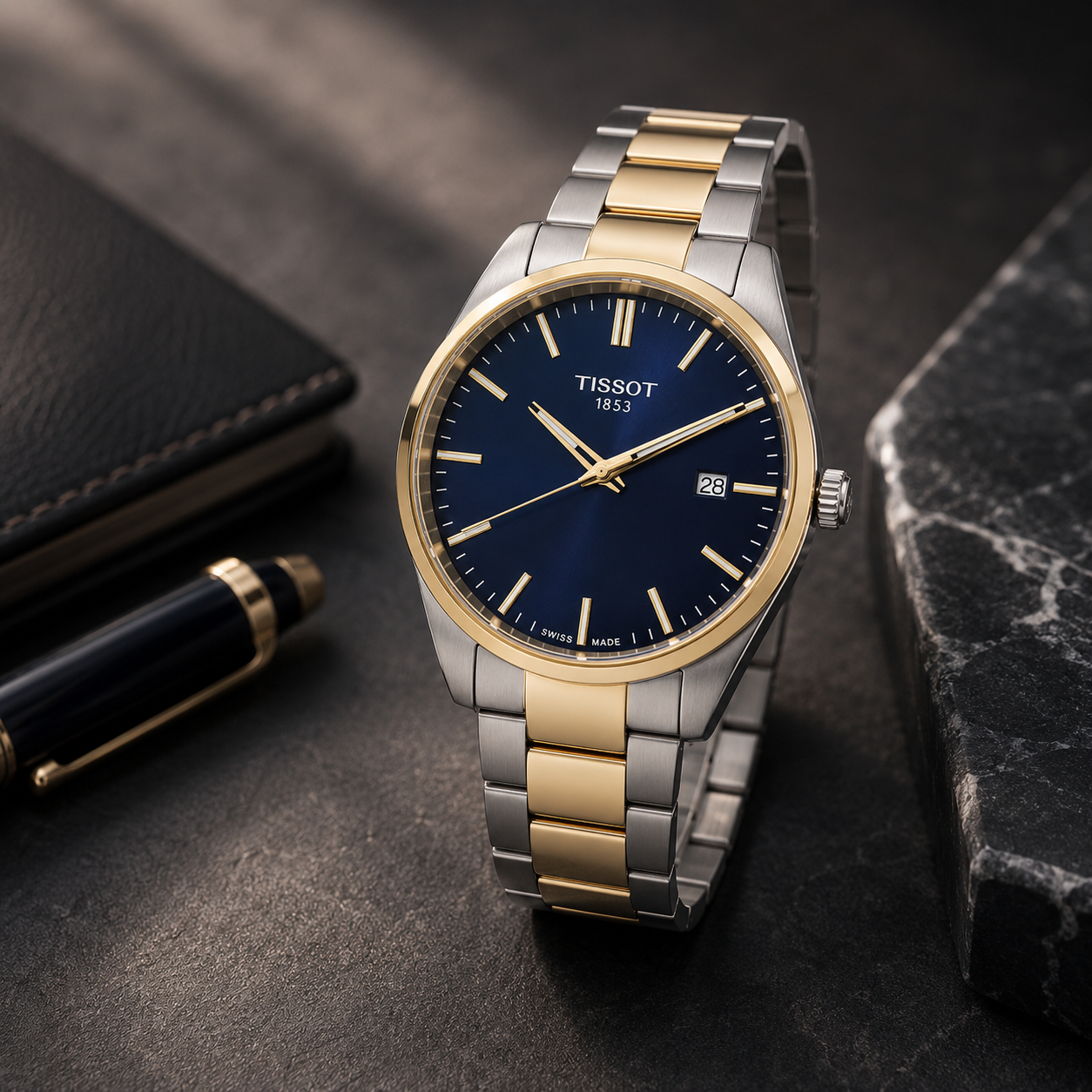 Tissot PR 100 Quartz Blue Dial Two-Tone Men's Watch