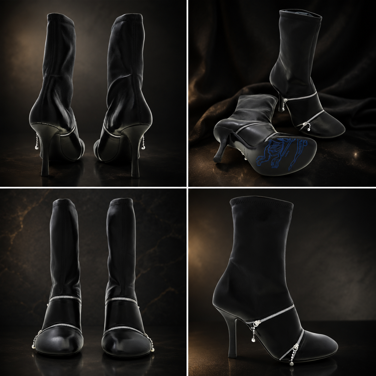 Burberry Peep Square Toe Leather Ankle Boots SIZE 40.5 (10.5)