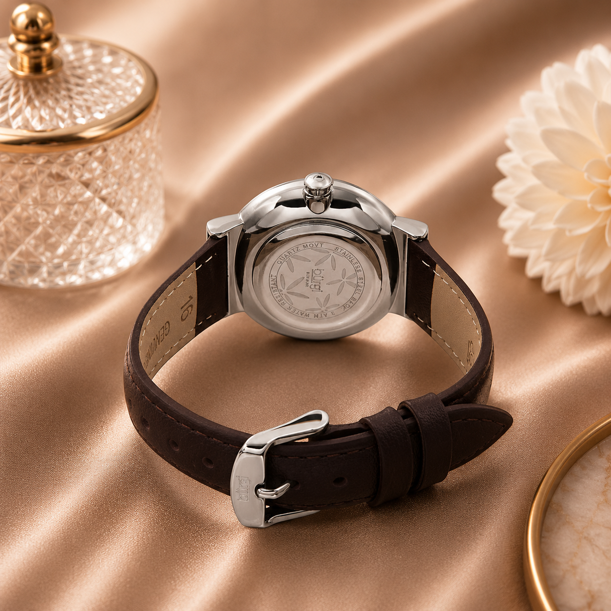 Burgi Sparkling Flower Quartz Brown Dial Ladies Watch