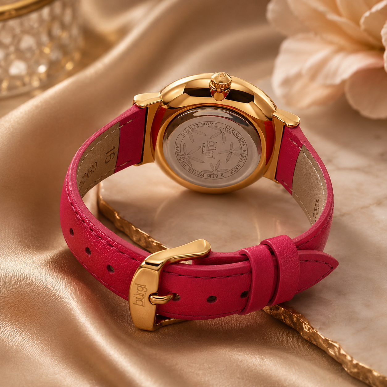 Burgi Sparkling Flower Quartz Silver Dial Ladies Watch