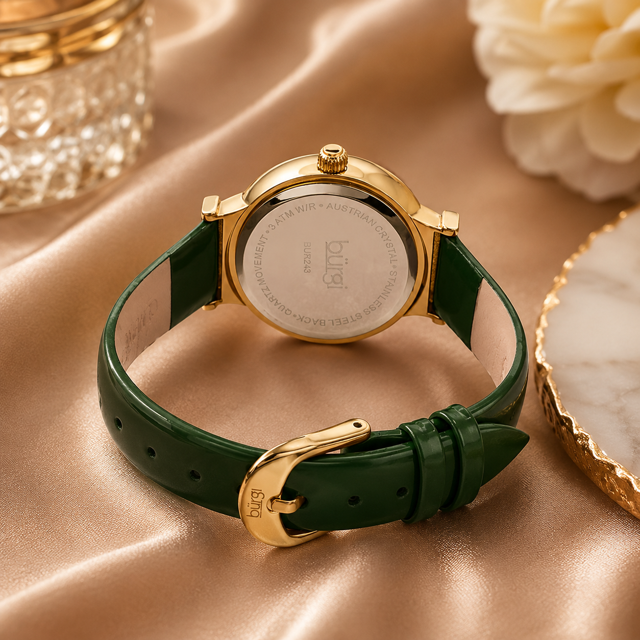 Burgi Quartz Green Dial Ladies Watch