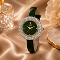 Burgi Quartz Diamond Green Dial Ladies Watch