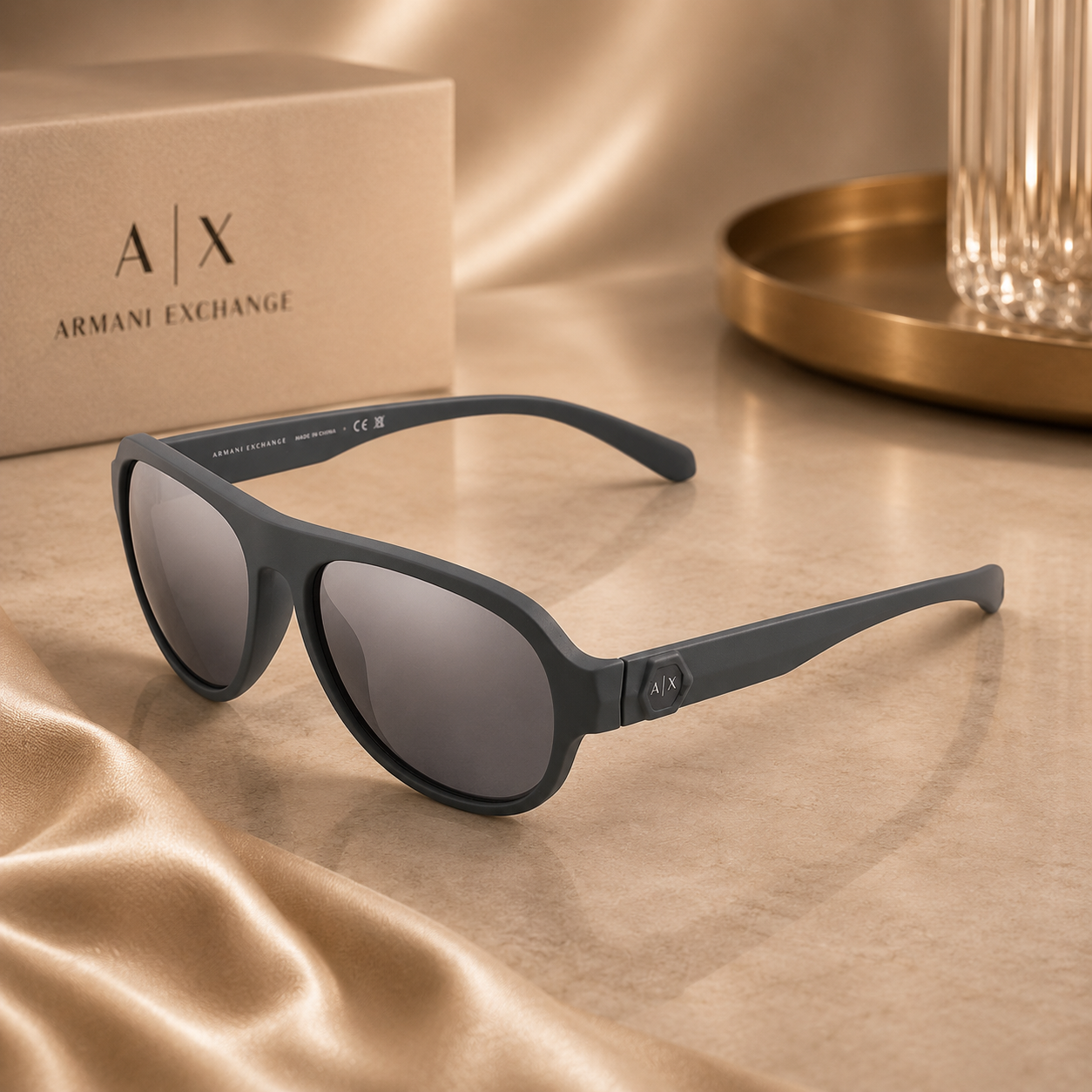 Armani Exchange  Grey Mirror Pilot Men's Sunglasses
