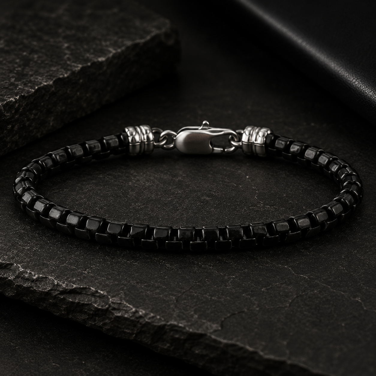 Robert Alton Stainless Steel Black Finish Box Link Chain Bracelet