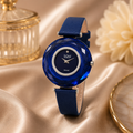 Burgi Faceted Crystal Bezel Diamond Blue Dial Ladies Watch