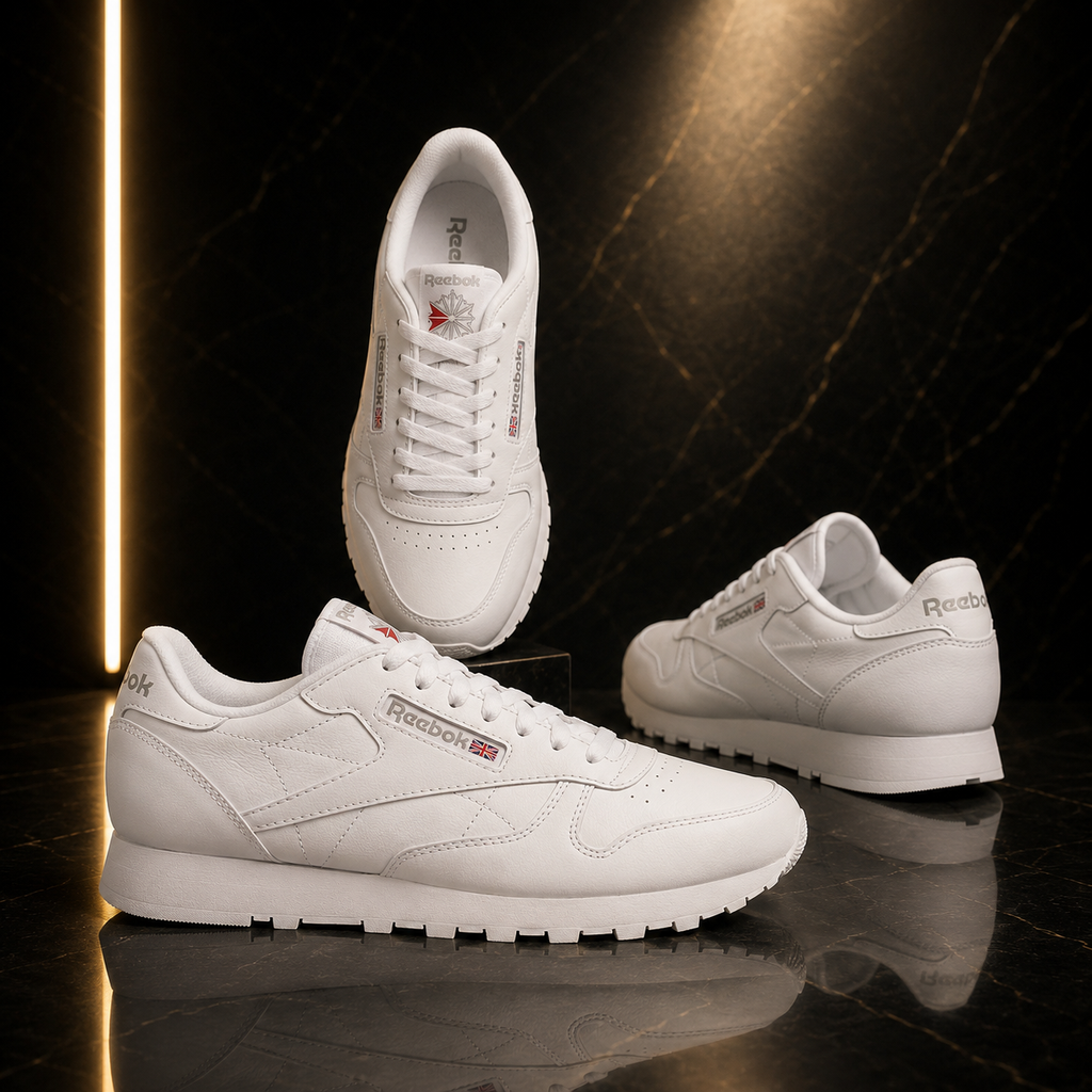 Reebok Men's Lace-Up Leather Sneaker — Triple White
