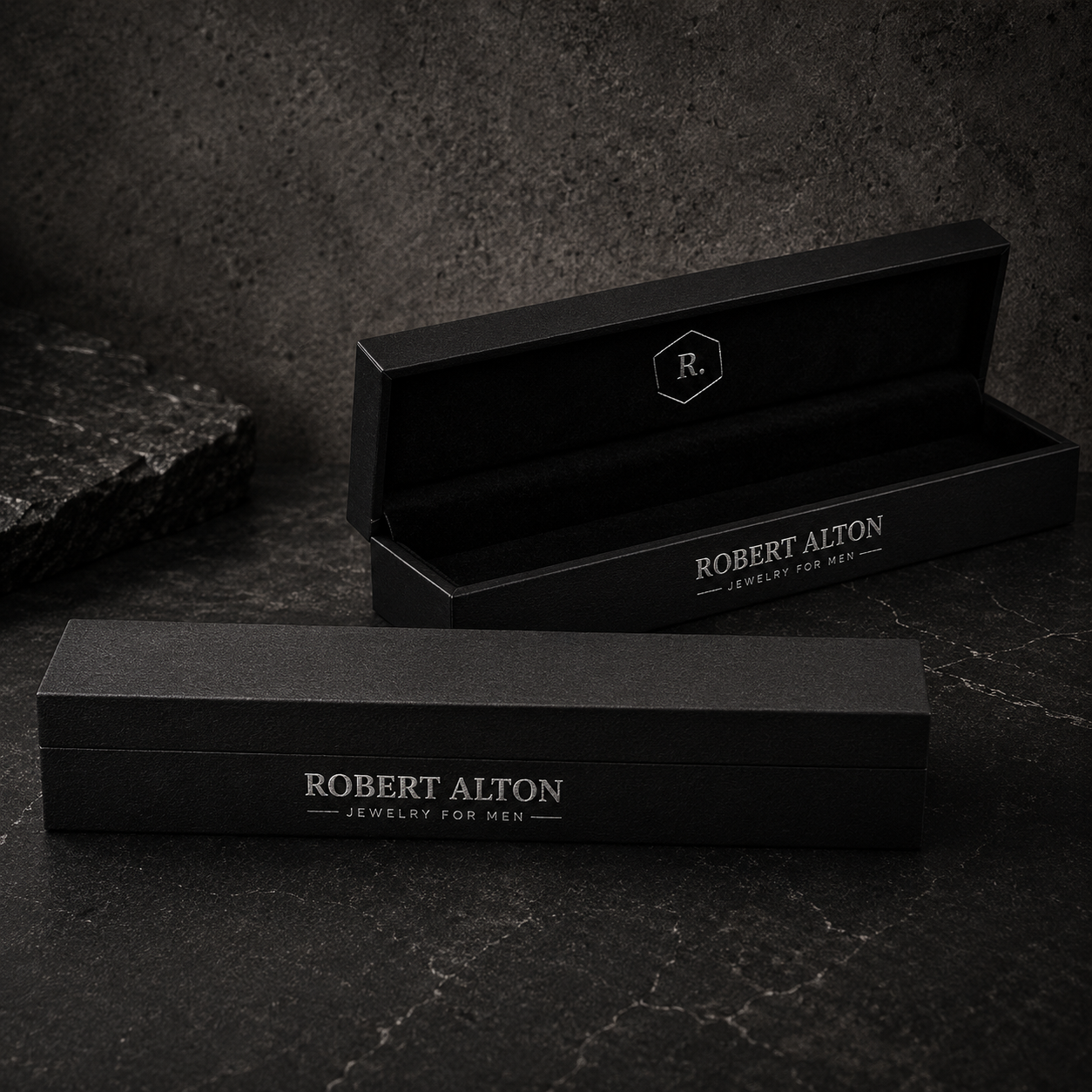 Robert Alton Stainless Steel Black Finish Box Link Chain Bracelet