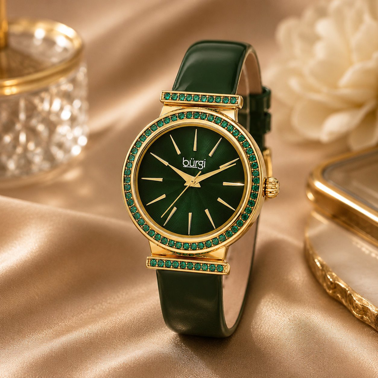 Burgi Quartz Green Dial Ladies Watch