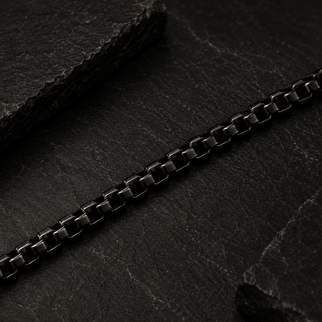 Robert Alton Stainless Steel Black Finish Box Link Chain Bracelet