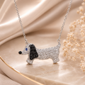 Amour  1 1/2 CT TGW Created Blue and White Sapphire Black Spinel Dog Necklace In Sterling Silver