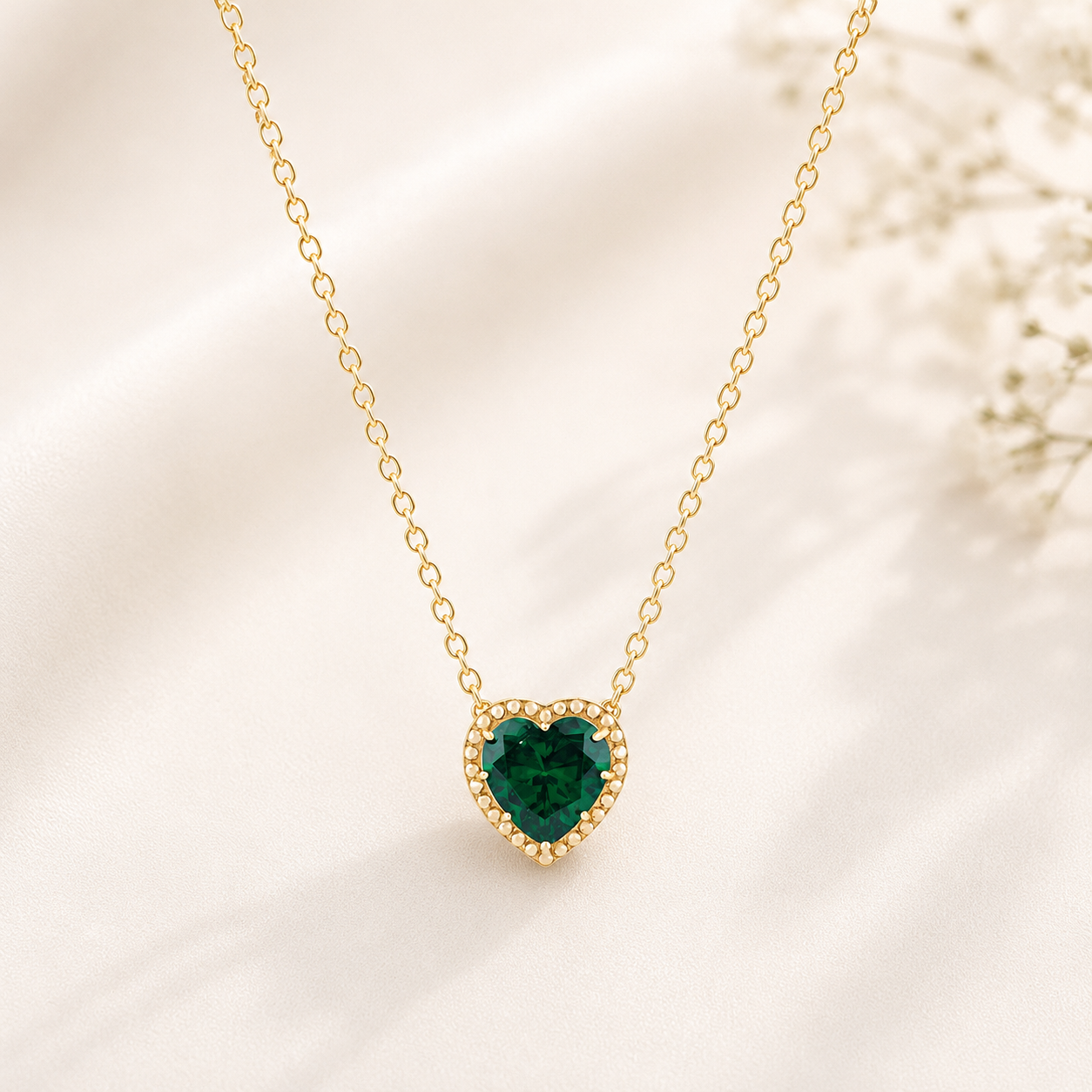 Belacqua Emerald May Birthstone Heart Pendant Necklace in 14K Gold Plated Sterling Silver