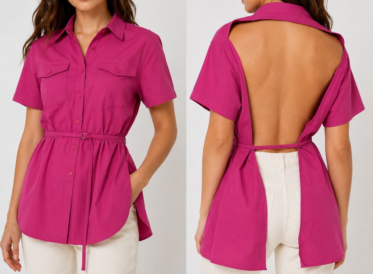 Our Legacy Women's Casual Button-Down in Cerise Cotton Ripstop