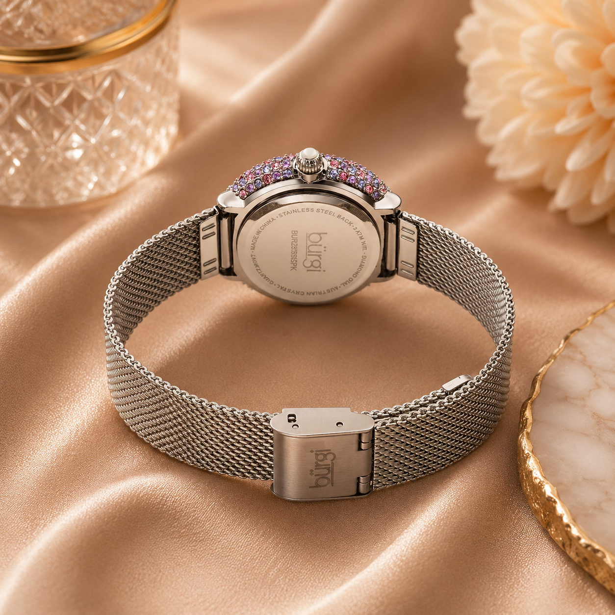 Burgi Quartz Diamond Silver Dial Ladies Watch
