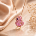 Amour  2 3/8 CT TGW Created Blue and Pink Sapphire Cluster Bird Necklace In 2-Tone Rose and Yellow Plated Sterling Silver