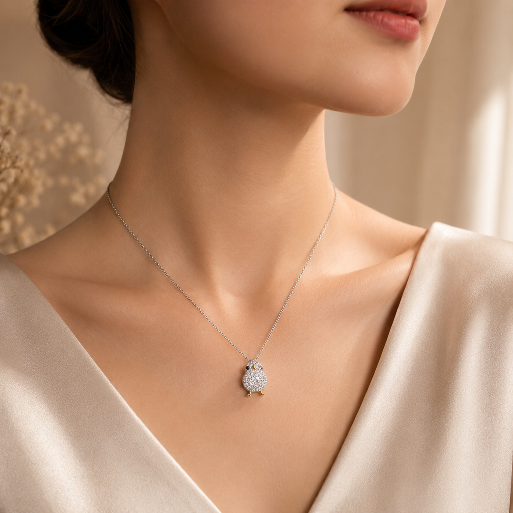 Amour  2 3/4 CT TGW Created Blue and White Sapphire Chick Necklace In 2-Tone White and Yellow Plated Sterling Silver