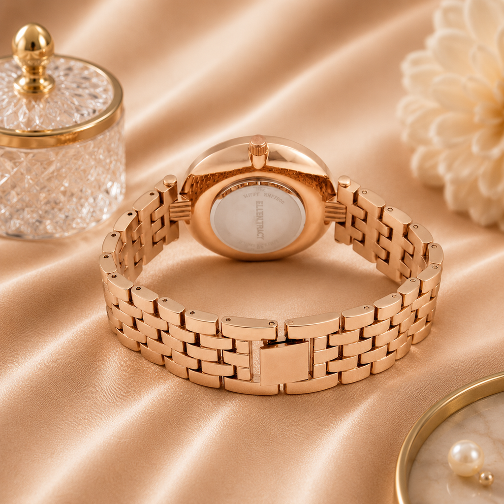 Ellen Tracy Quartz Crystal Rose Dial Ladies Watch