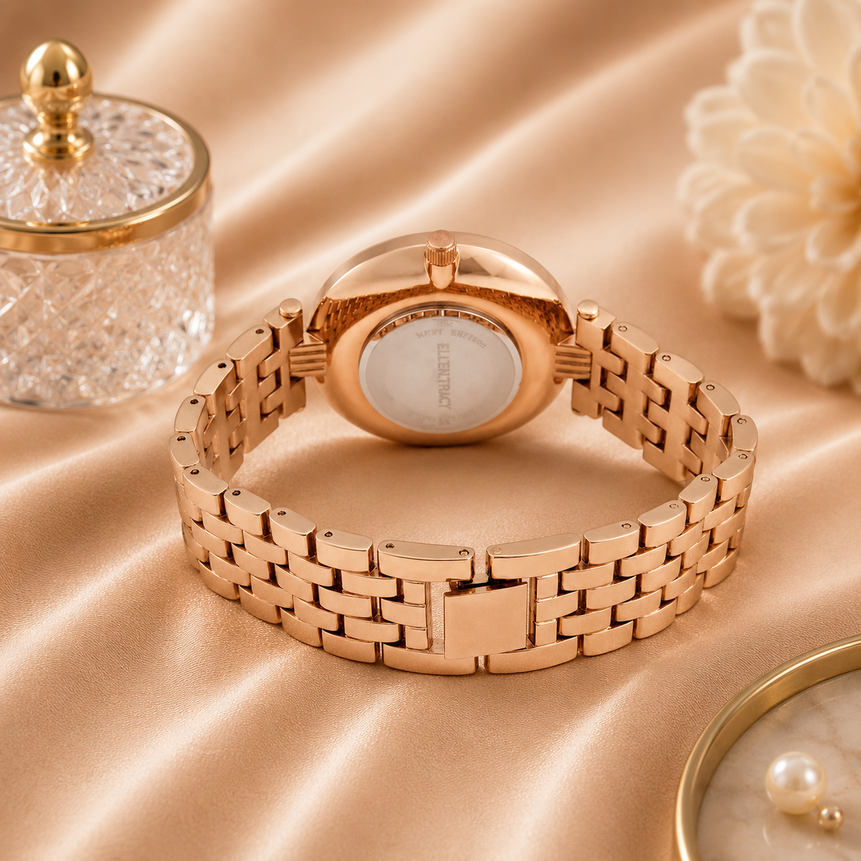 Ellen Tracy Quartz Crystal Rose Dial Ladies Watch