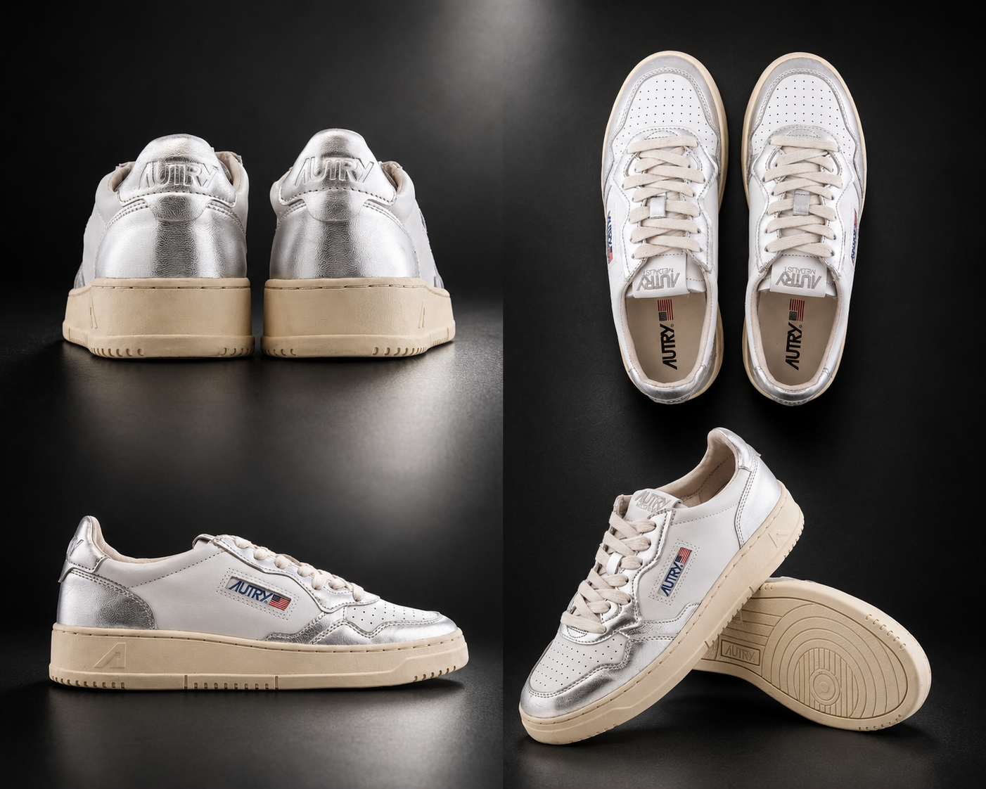 Autry AULWWB18 Women's White/Silver Low Top Sneakers