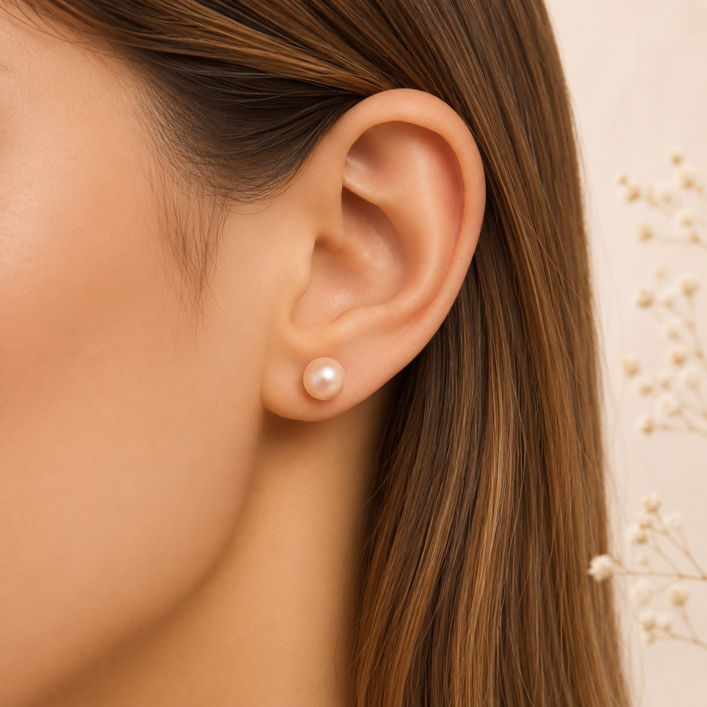 Belacqua 6-7mm Pink Freshwater Button Pearl Stud Earrings in Sterling Silver Jewelry for Women