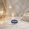 Belacqua Tanzanite December Birthstone Halo Pendant Necklace in Sterling Silver, Oval Cut 6*12mm