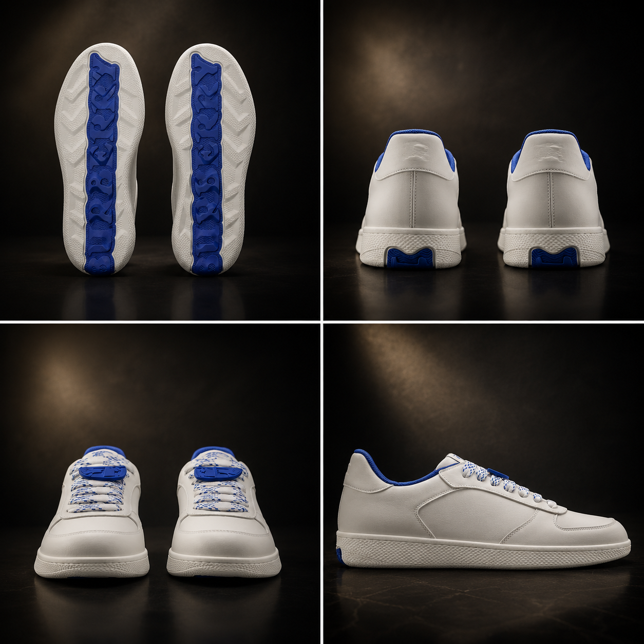 Burberry Men's White Leather Lace-Up Low Top Sneakers