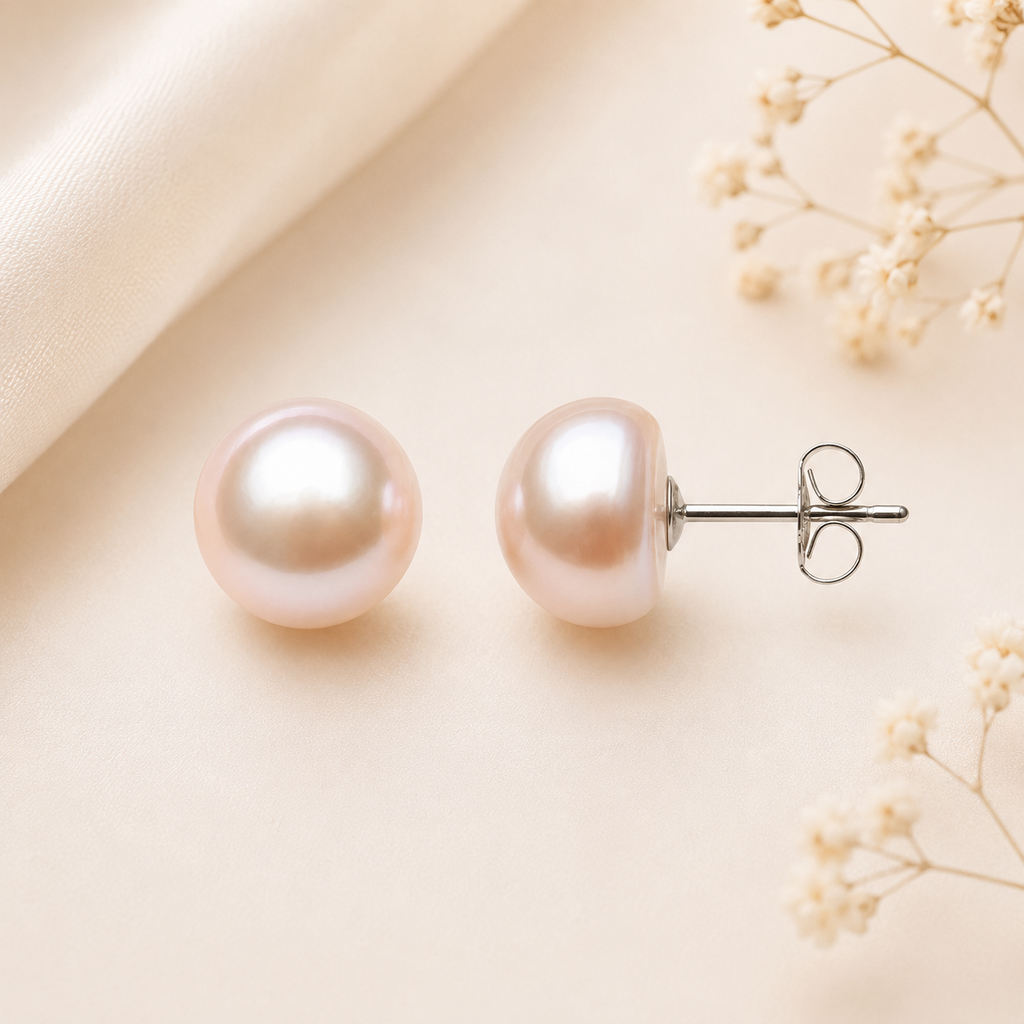 Belacqua 6-7mm Pink Freshwater Button Pearl Stud Earrings in Sterling Silver Jewelry for Women