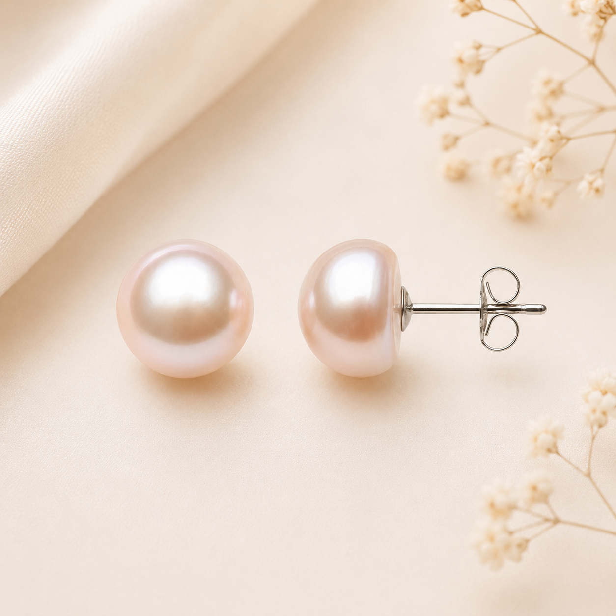 Belacqua 6-7mm Pink Freshwater Button Pearl Stud Earrings in Sterling Silver Jewelry for Women