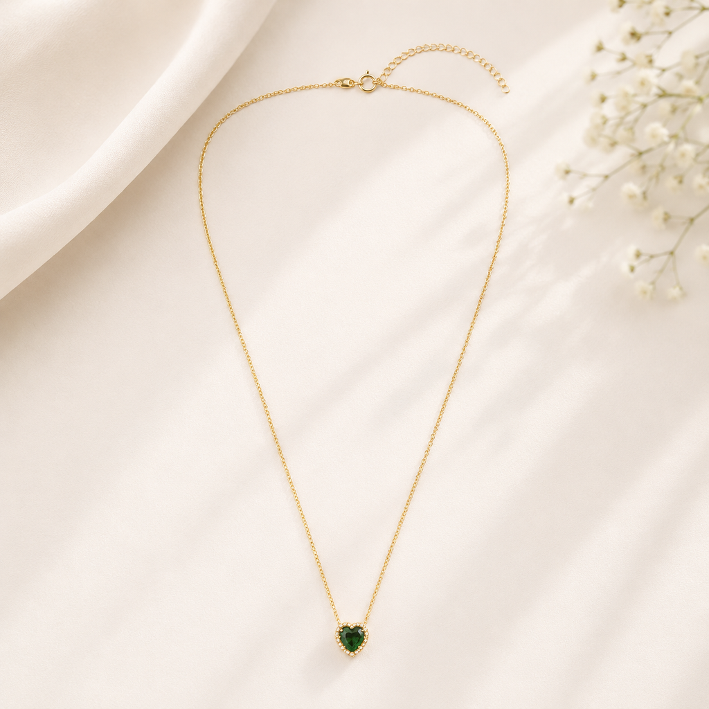 Belacqua Emerald May Birthstone Heart Pendant Necklace in 14K Gold Plated Sterling Silver