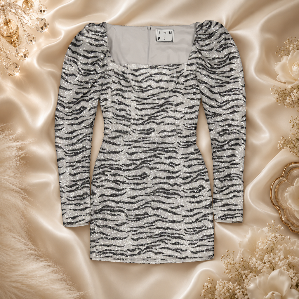 In The Mood For Love Leonardo Cocktail Dress in Silver/Zebra