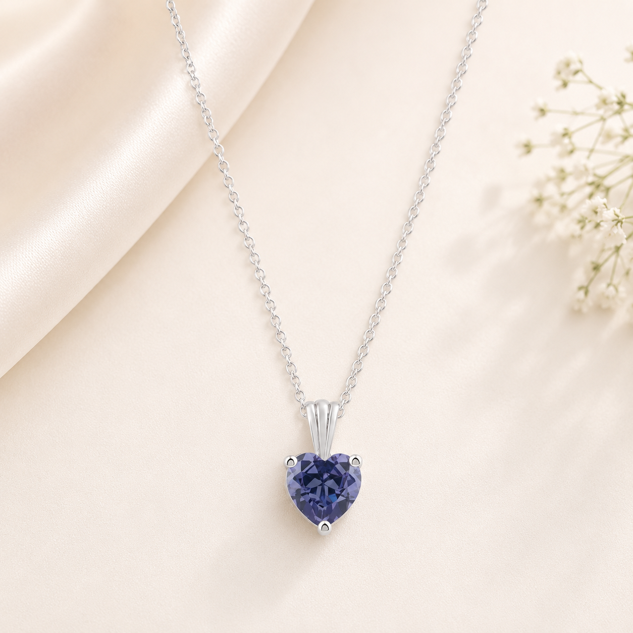 Belacqua Alexandrite June Birthstone Heart Pendant Necklace in Sterling Silver