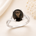 Amour 3 3/4 CT TGW Oval Cut Smokey Quartz and Diamond Accent Ring In