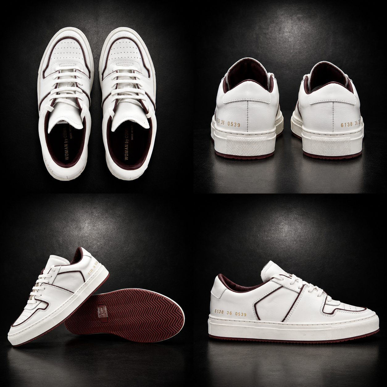 Common Projects 6138 0539 Women's White/Red Leather Low Top Sneakers