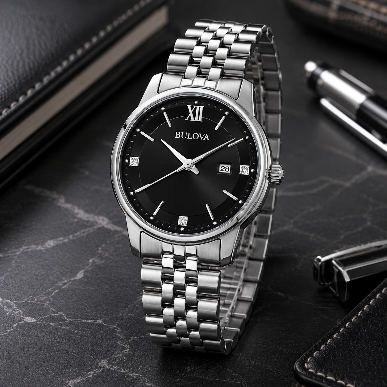 Bulova Classic Quartz Black Dial Ladies Watch