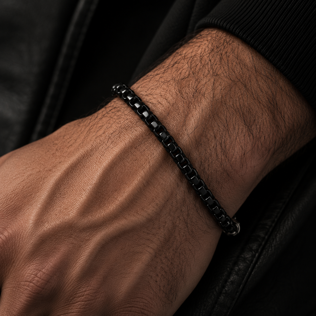 Robert Alton Stainless Steel Black Finish Box Link Chain Bracelet