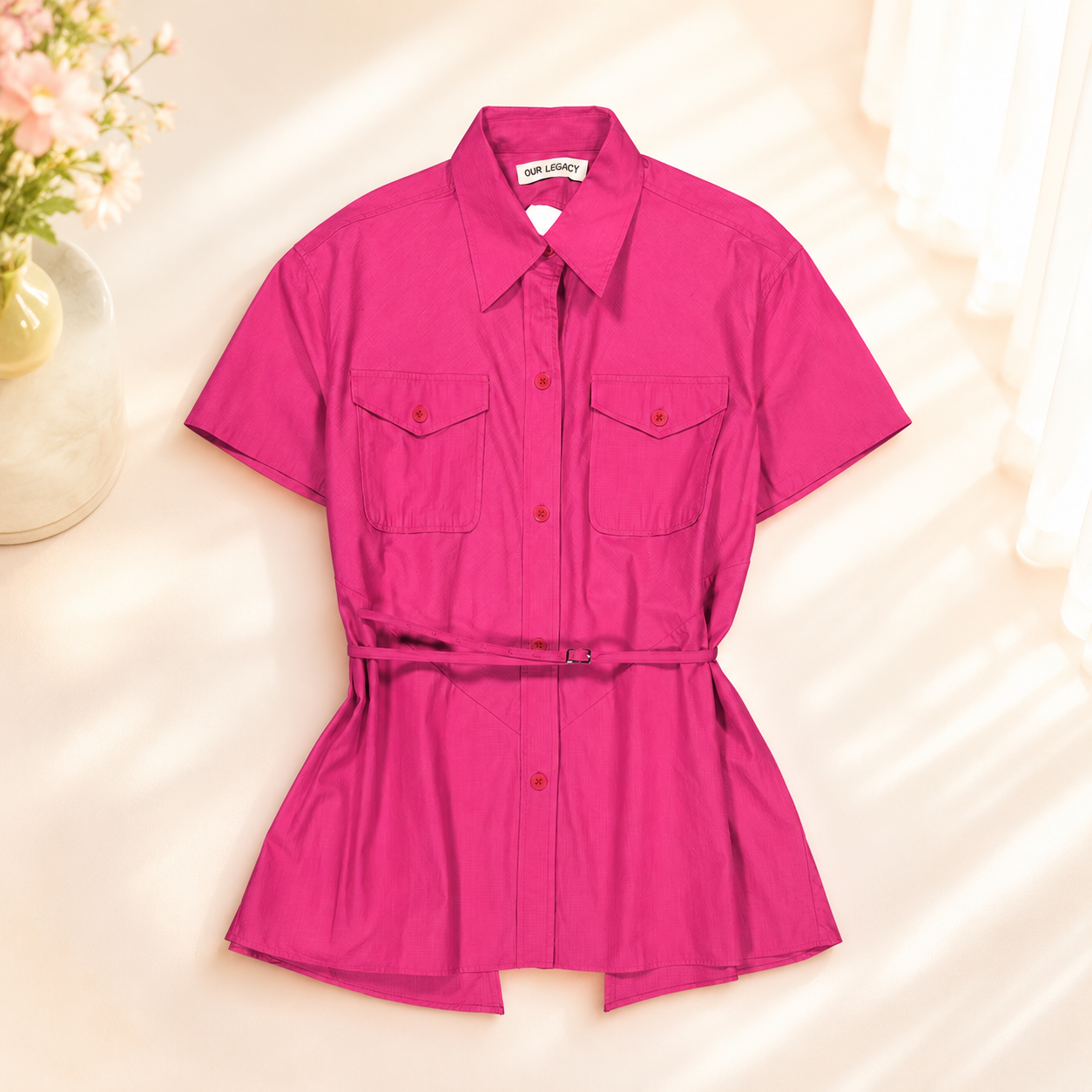 Our Legacy Women's Casual Button-Down in Cerise Cotton Ripstop