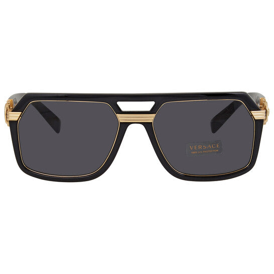 Versace  Dark Grey Geometric Men's Sunglasses